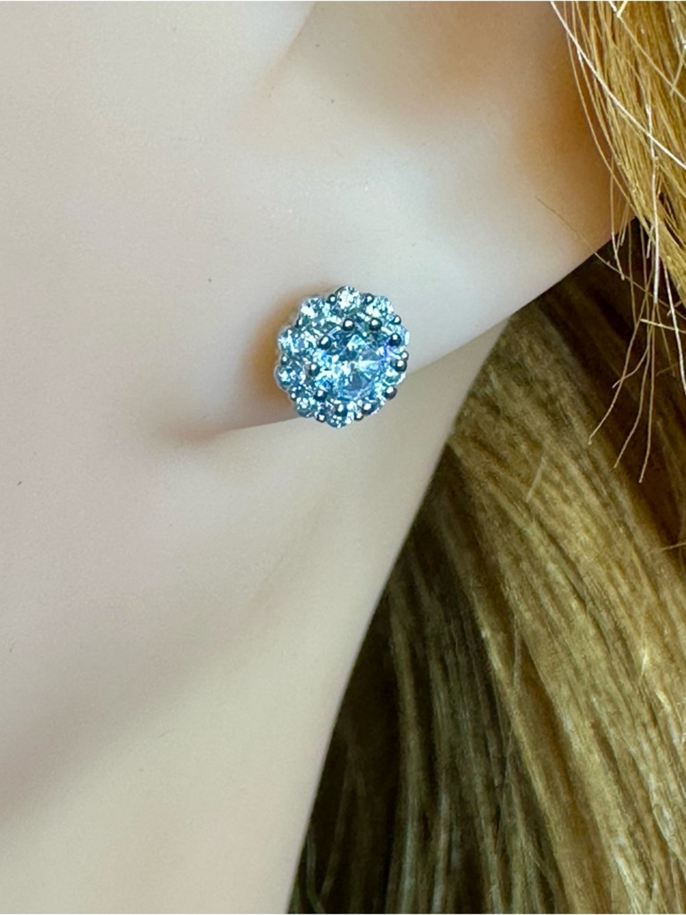 Sparkly Cubic Zirconia Halo Stud Earrings Silver Tone | New